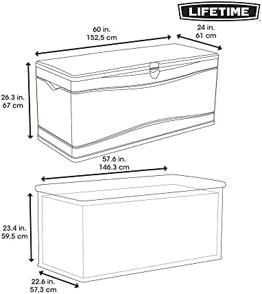 lifetime 60012 extra large deck box, 130 gallon on a desk or shelf