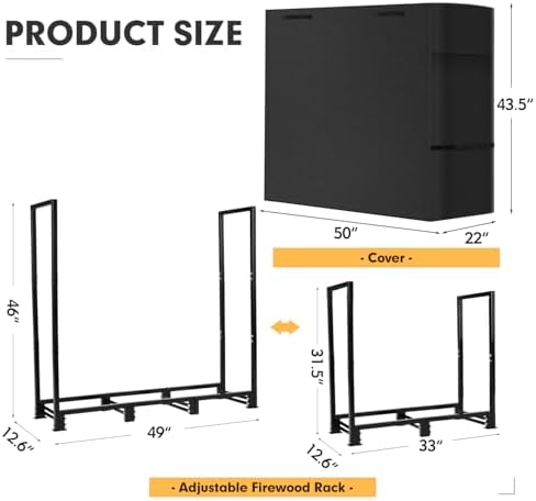 nalone 4ft outdoor firewood rack with cover, heavy, close-up detail