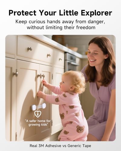 Infinno Cabinet Locks for Baby Proofing, Child Safety Latches, 12 Pack | No drill 3M adhesive, heavy duty hold, fits drawers, cupboards and fridge, installs in minutes, keeps toddlers and pets out