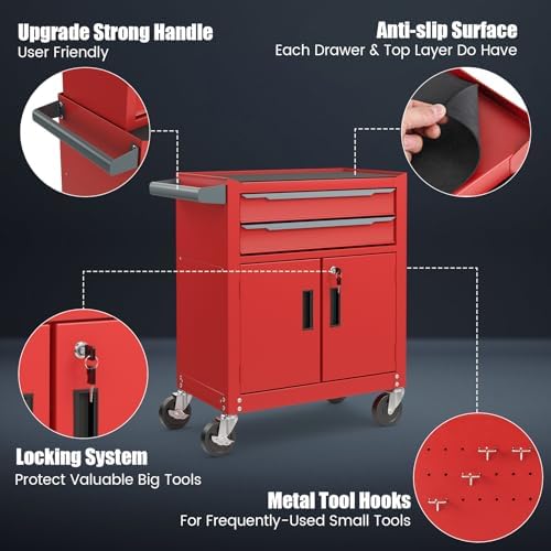 ergomaster large rolling tool-chest with 6 drawers heavy showing dimensions