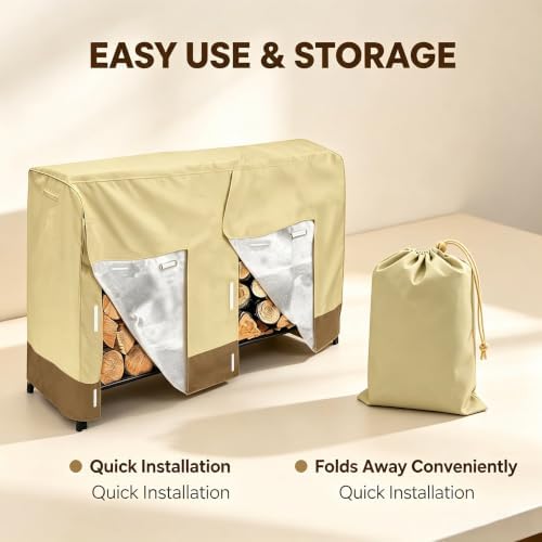 8ft 210d oxford outdoor waterproof firewood rack cover, side view