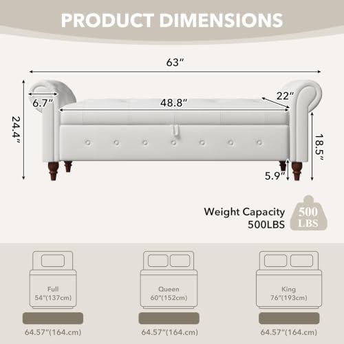 nioiikit 63'' storage ottoman bench, tufted entryway bench shown in use