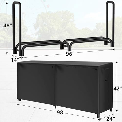 amagabeli 8ft firewood log rack with cover outdoor, view 9