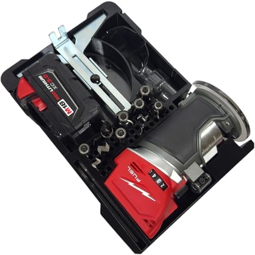 m18 fuel compact router packout organizer with tool on a desk or shelf