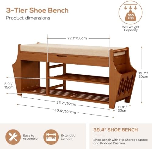 39.4in shoe bench with 2 holder, 3 tier shown in use