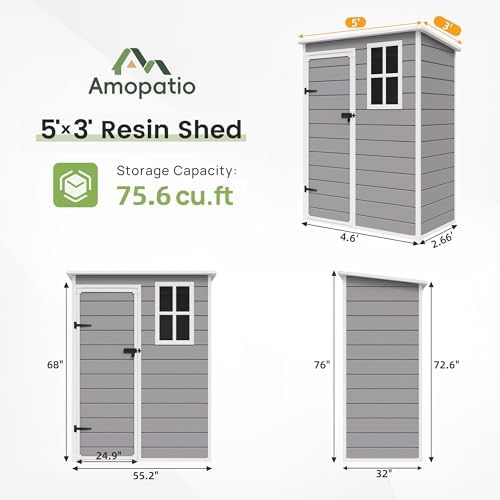 amopatio outdoor storage shed with floor, 5x3 ft on a desk or shelf