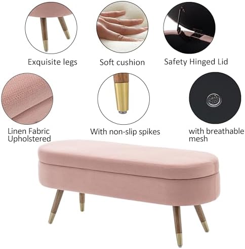 iafike oval storage bench 43.5" ottoman bench upholstered, side view