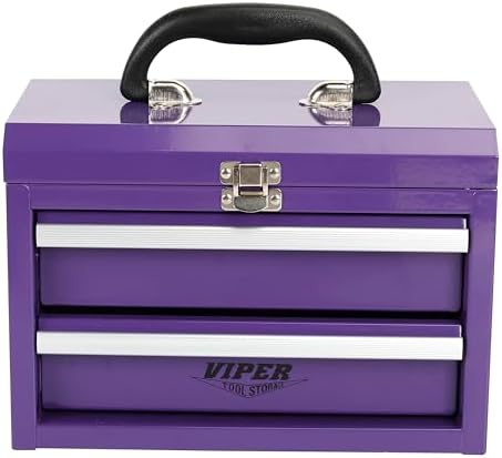 viper tool storage 11-inch 2-drawer portable toolbox, purple shown in use