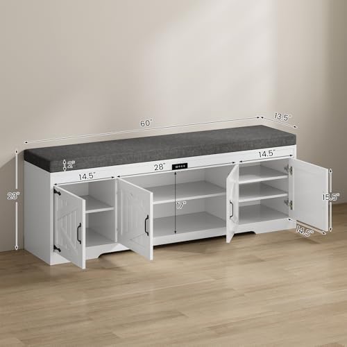 uposoja 60“ farmhouse shoe storage bench with deodorizing shown in use