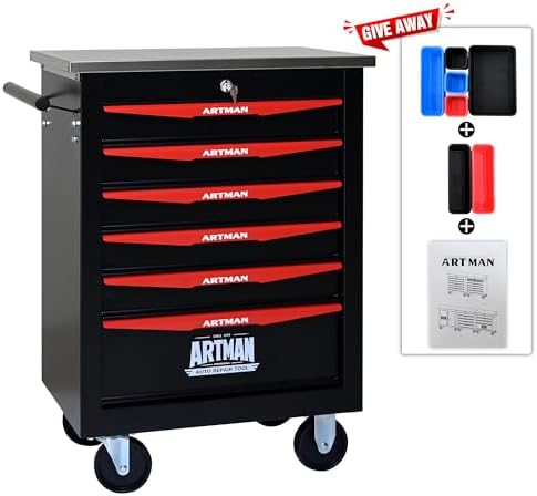 ryh 6 drawers rolling tool chest (black, 6-drawers on a desk or shelf
