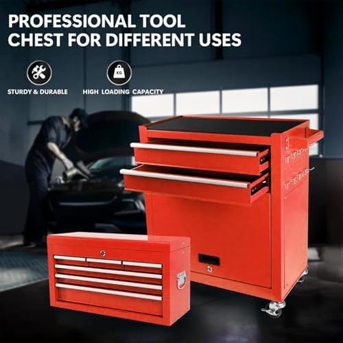 8 drawers rolling tool chest, 2-in-1 detachable metal on a desk or shelf