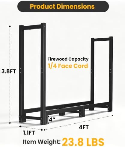 4ft firewood rack outdoor indoor, upgraded heavy duty, package contents