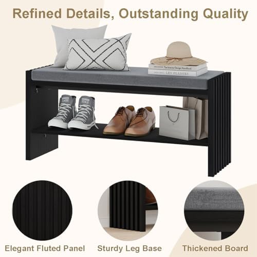 bon augure entryway shoe bench with storage &, side view