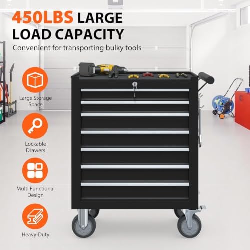 7-drawer rolling tool chest, tool box with 4, side view