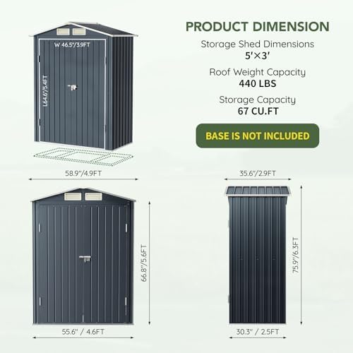 3 ft metal storage shed for backyard,nightblue shown in use