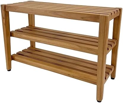 asta select solid teak 27" shoe rack bench on a desk or shelf