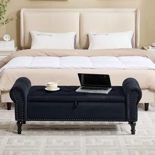 storage bench for bedroom, 51" upholstered end of, close-up detail