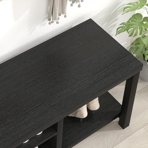 excefur shoe bench, rustic wooden storage bench for, side view