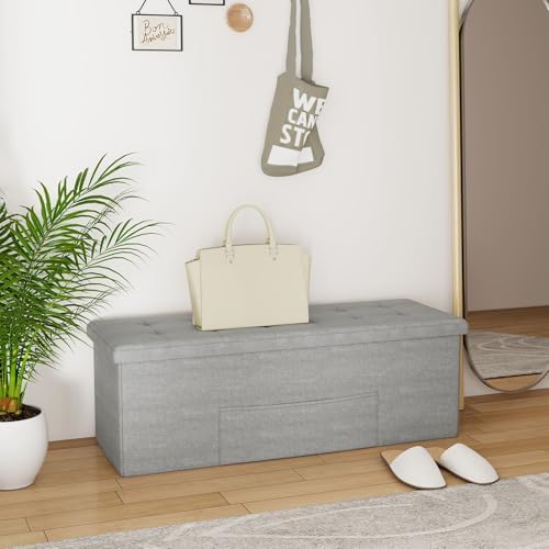 giantex storage ottoman bench, 43" l folding foot shown in use