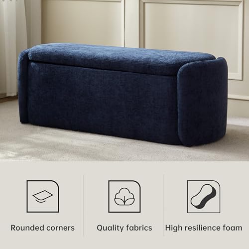 vknow storage bench, upholstered storage ottoman bench with showing dimensions