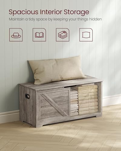 vasagle storage chest with 2 safety hinges, 15.7 showing dimensions