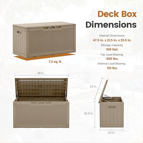 greesum 100 gallon resin patio storage box for on a desk or shelf