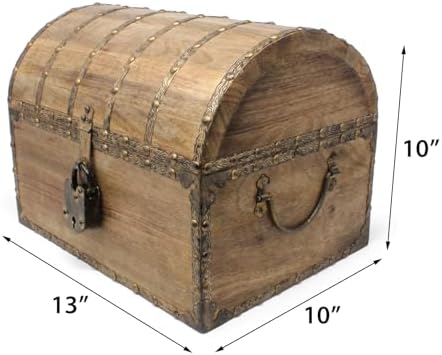 nautical cove antiqued finished wood treasure chest with, side view