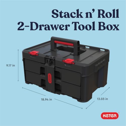 keter stack-n-roll two drawer tool box for small shown in use