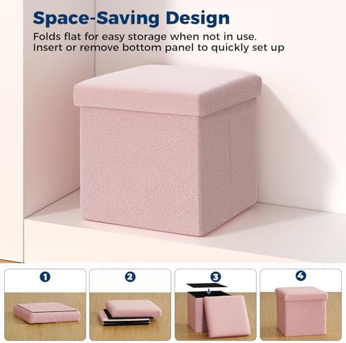 folding storage ottoman bench, 15 inch boucle small on a desk or shelf