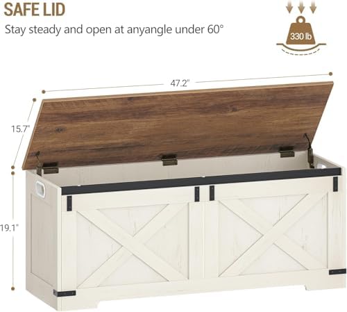 hzuaneri 47" farmhouse storage chest and bench |, close-up detail