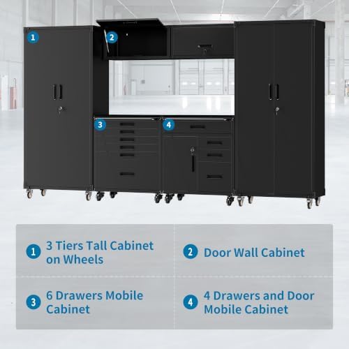 6-piece garage storage cabinets system heavy duty workshop, front angle view
