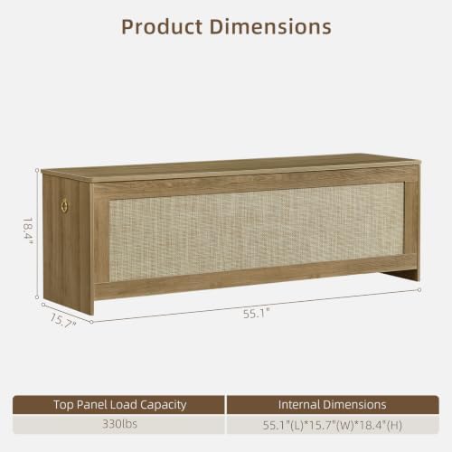 55.1" storage chest extra large,rattan storage bench(cherry brown), front angle view