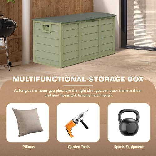suncrown 75 gallon deck storage box resin outdoor showing dimensions