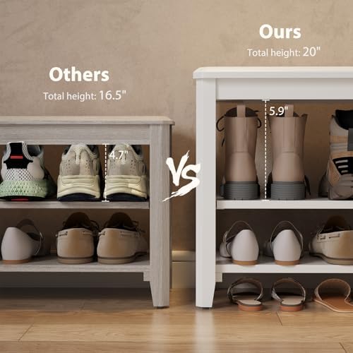 aqimuele wood shoe rack bench, 2 tier shoe, close-up detail