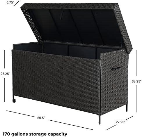 grand patio 170 gallon storage box, dark brown on a desk or shelf