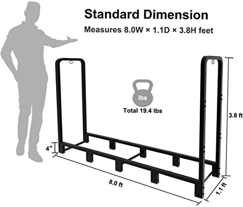 8ft outdoor firewood rack, upgraded heavy duty logs on a desk or shelf