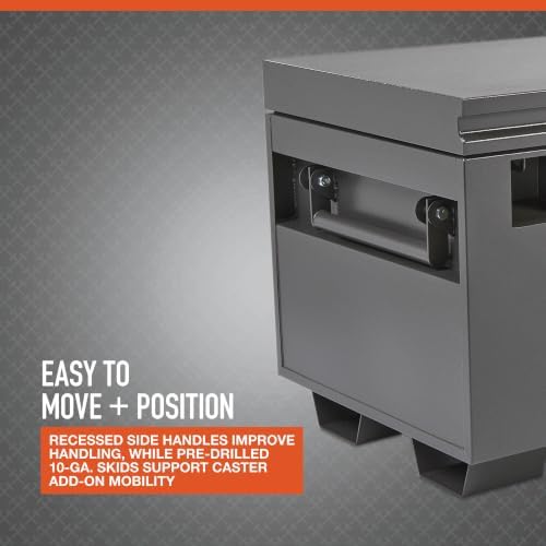 ironton 47.5in. jobsite box, gray, carbon steel, side view