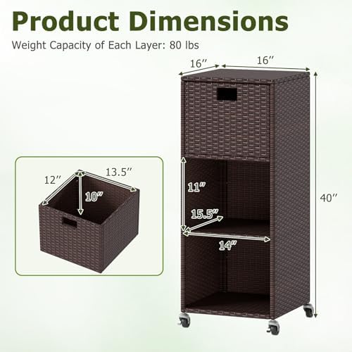 happygrill outdoor storage cabinet with wheels, pe rattan, view 9