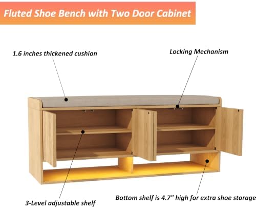 homefort 47.2" fluted shoe storage bench, entryway bench on a desk or shelf