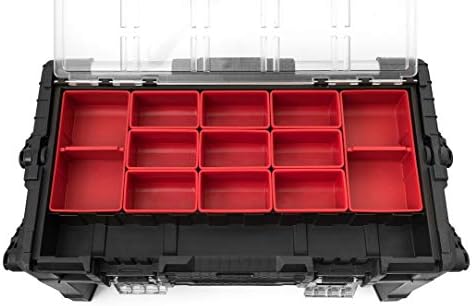 keter 22 inch cantilever plastic portable tool box, front angle view