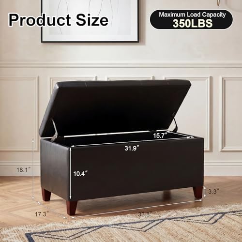 asense storage ottoman bench, 33" faux leather upholstered shown in use
