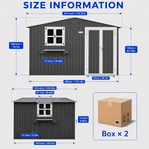 10x8 ft outdoor storage shed with 2 clear shown in use