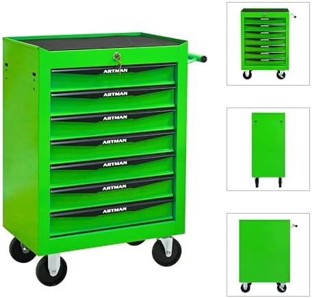 7-drawer rolling tool chest, lockable for garage, green, main product view