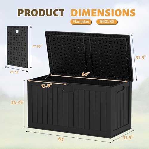 flamaker 250 gallon resin deck box, xxl waterproof, side view