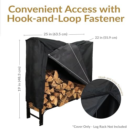 sunnydaze 2-foot firewood log rack cover, black, side view