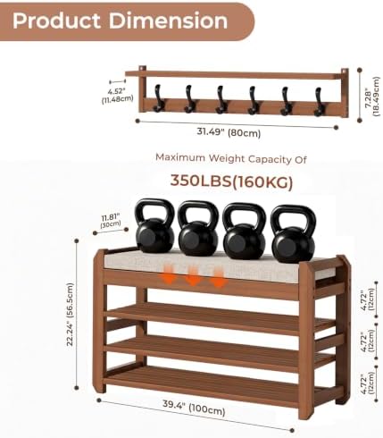 39.4" shoe rack bench with coat rack 3-tier shown in use