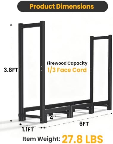 6ft firewood rack outdoor indoor, upgraded heavy duty, package contents