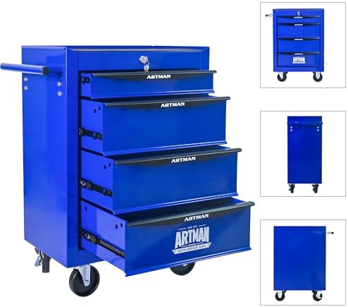 runboll 4 drawer rolling tool chest with locker, side view