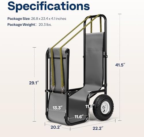 vivohome firewood log cart carrier with rubber wheels showing dimensions