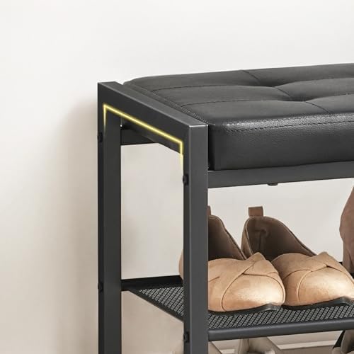 hoobro small shoe bench, 3-tier shoe rack, shoe, front angle view